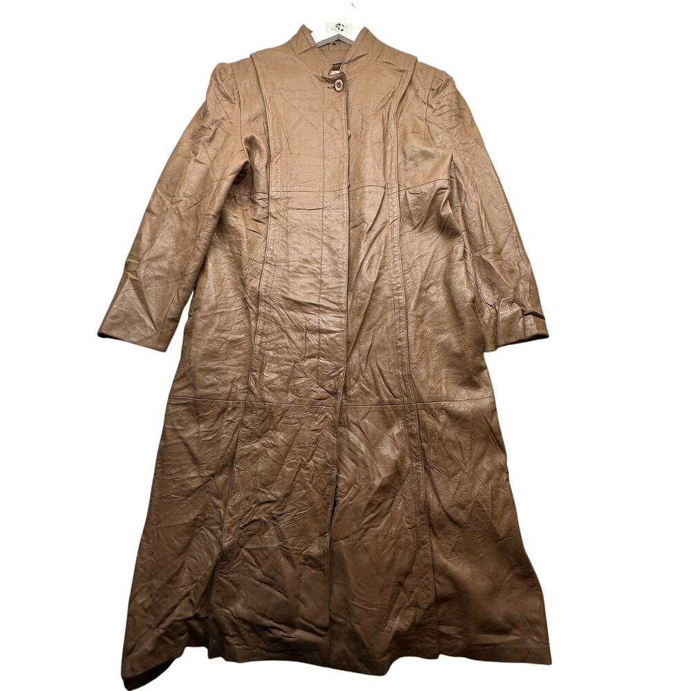 Vintage 70s New England Sportswear Leather Trench Coat Womens Size 12 Brown